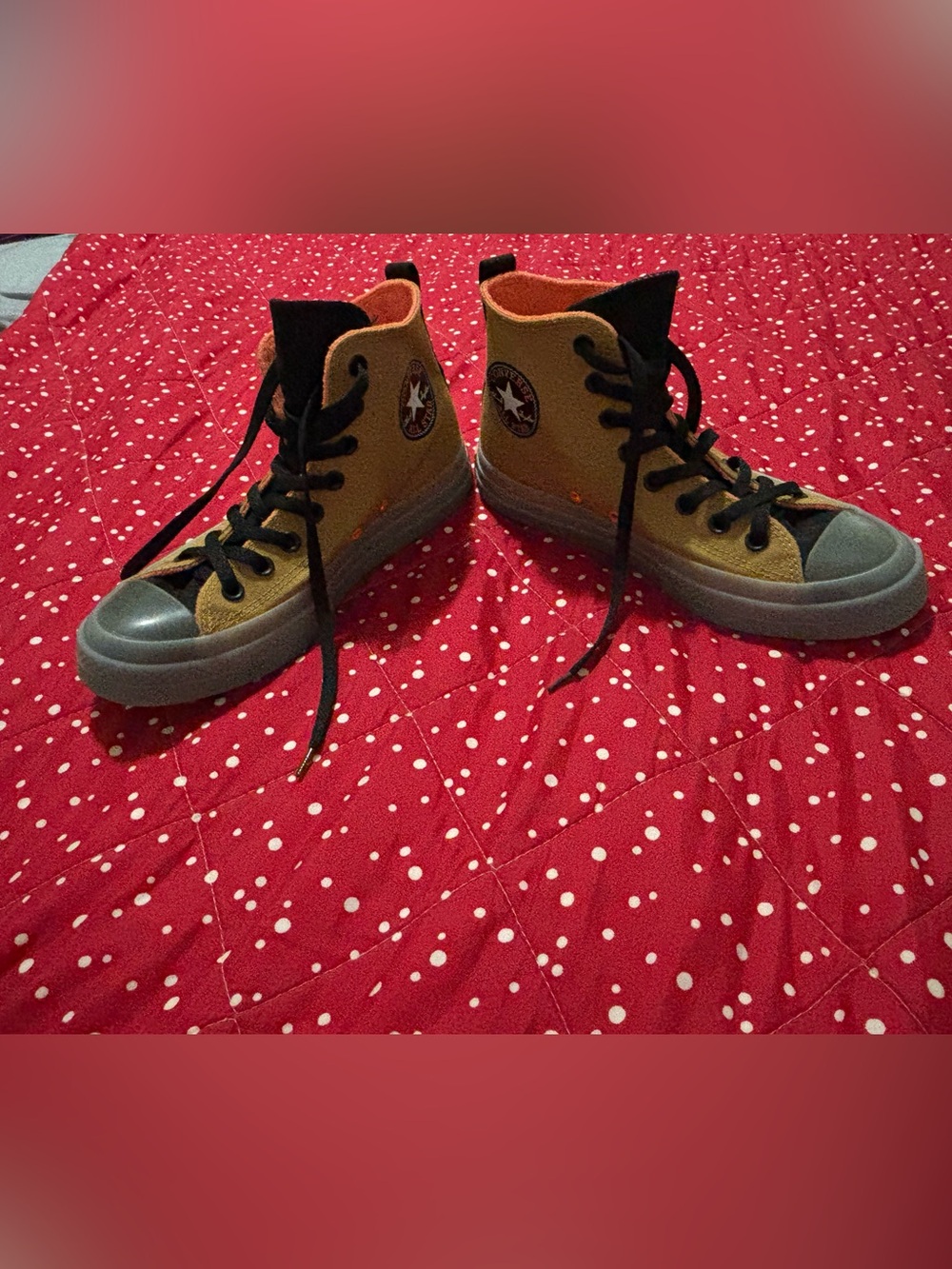 Converse High Top Sneakers in Tan, Black, and Gray
